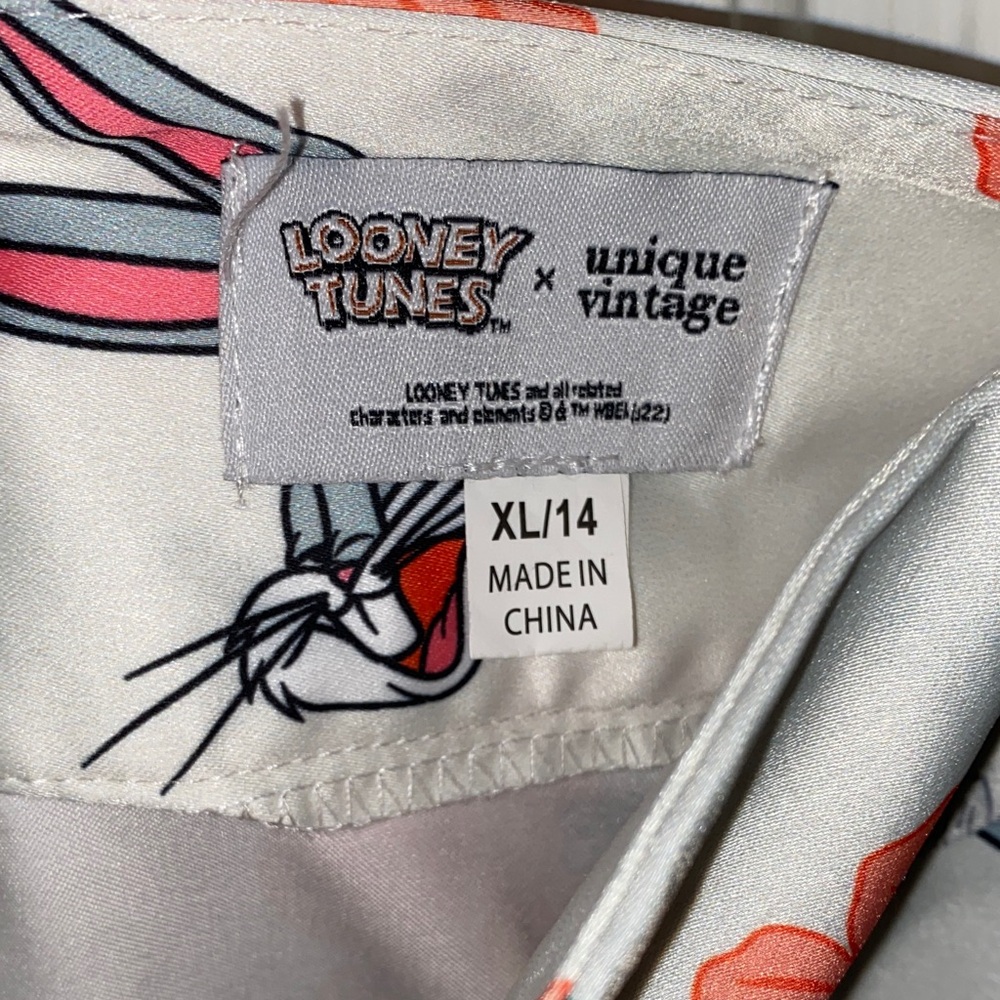 Unique Vintage Bugs Bunny Floral A-Line Skirt - White and Orange - Picture 2 of 5